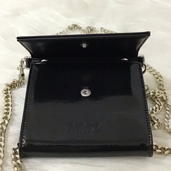MM6 Maison Margiela Logo Black Folding Small Wallet On A Chain - Picture 15 of 16